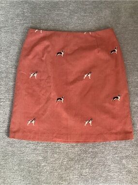 Skirtin Around Preppy Red/Tan Embroidered Dog Cotton Skirt Sz. 8